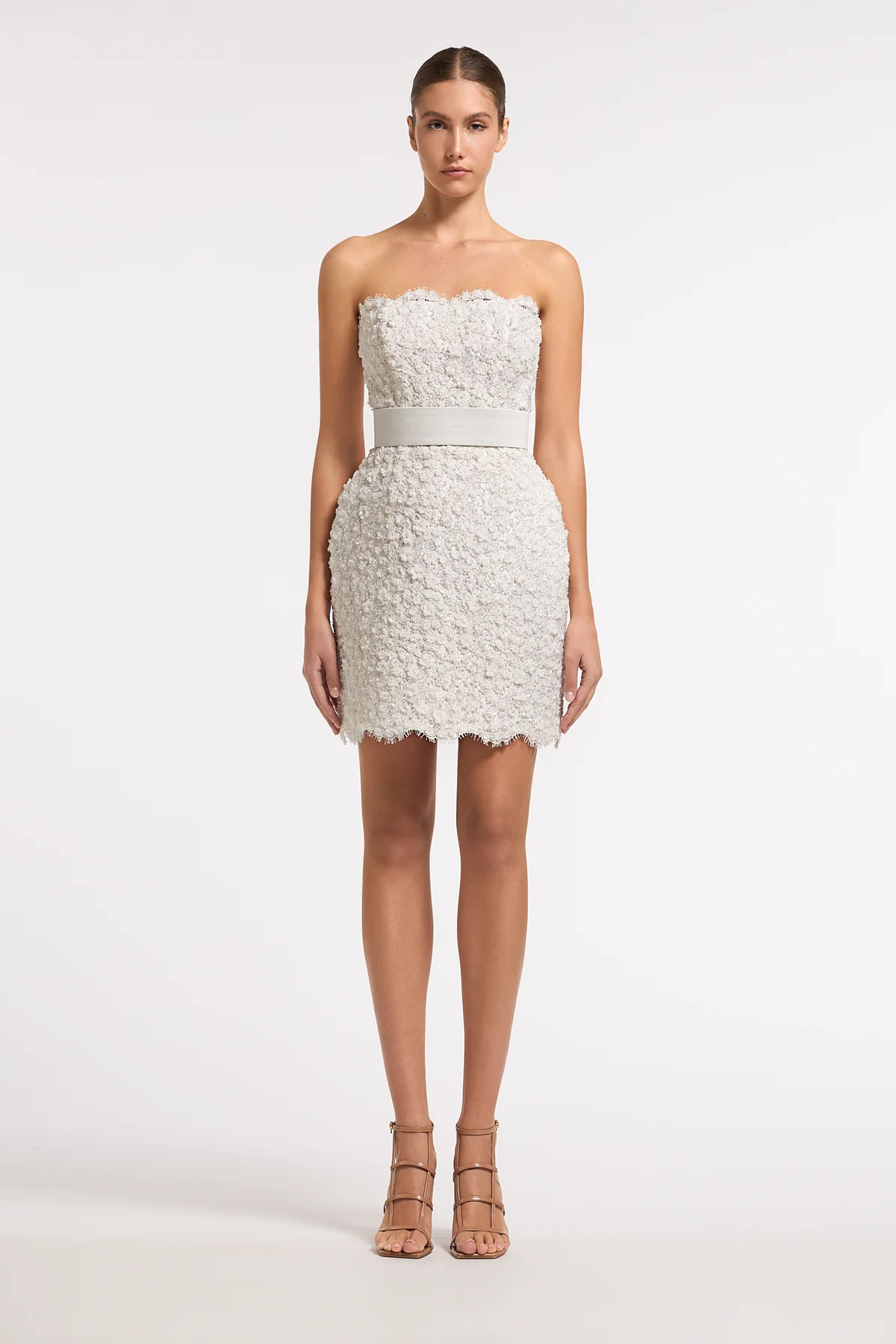 Selini Beaded Floral Lace Boned Mini Dress